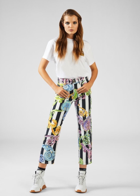 Versace Baroque Jewels Print Jeans Dam - 126849UQI